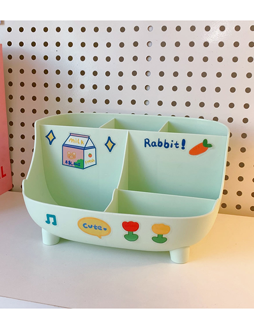 Fashion Light Green Storage Box (free Sticker) Plastic Cartoon Desktop Pen Holder
