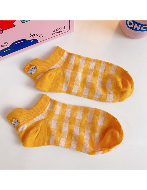 Fashion Yellow Grid Cat Cat Pump Socks