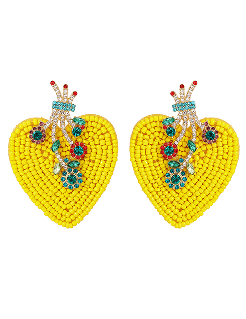 Fashion Yellow Alloy Diamond Rice Beads Love Stud Earrings