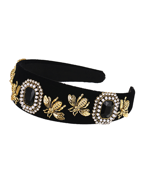 Fashion Black Fabric Alloy Diamond-studded Pearl Bee Headband