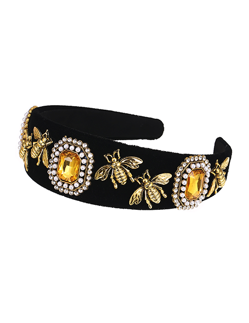 Fashion Yellow Fabric Alloy Diamond-studded Pearl Bee Headband