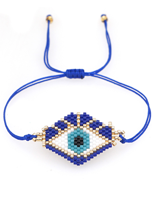 Fashion Blue Rice Beads Beaded Woven Eye Bracelet