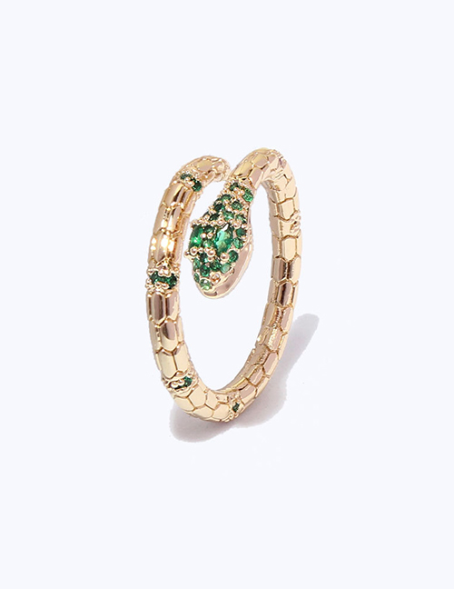 Fashion Green Copper Inlaid Zirconium Serpentine Open Ring