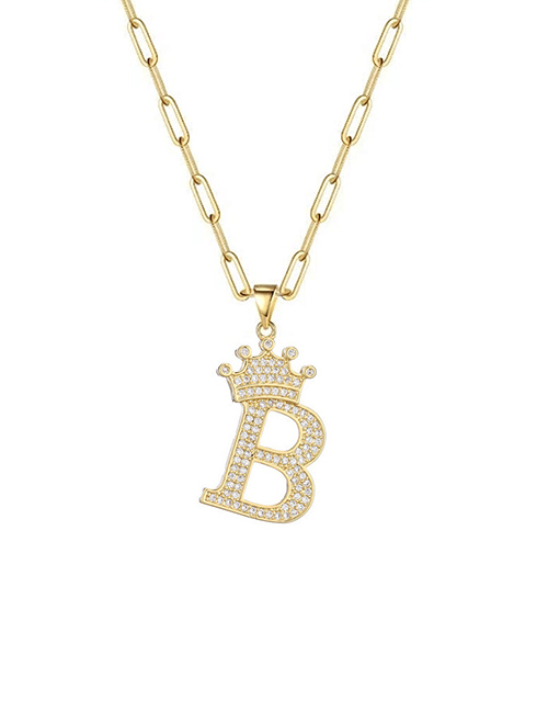 Fashion B 26 Letters Necklace With Copper Inlaid Zirconium Crown