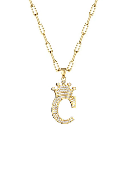 Fashion C 26 Letters Necklace With Copper Inlaid Zirconium Crown