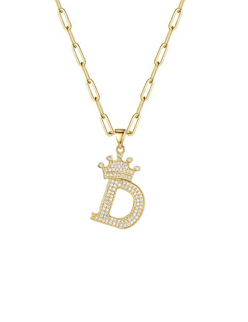 Fashion D 26 Letters Necklace With Copper Inlaid Zirconium Crown