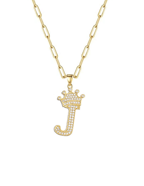 Fashion J 26 Letters Necklace With Copper Inlaid Zirconium Crown