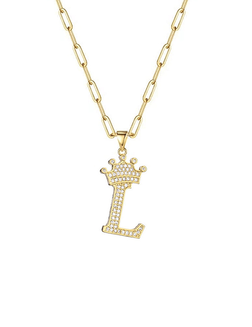 Fashion L 26 Letters Necklace With Copper Inlaid Zirconium Crown