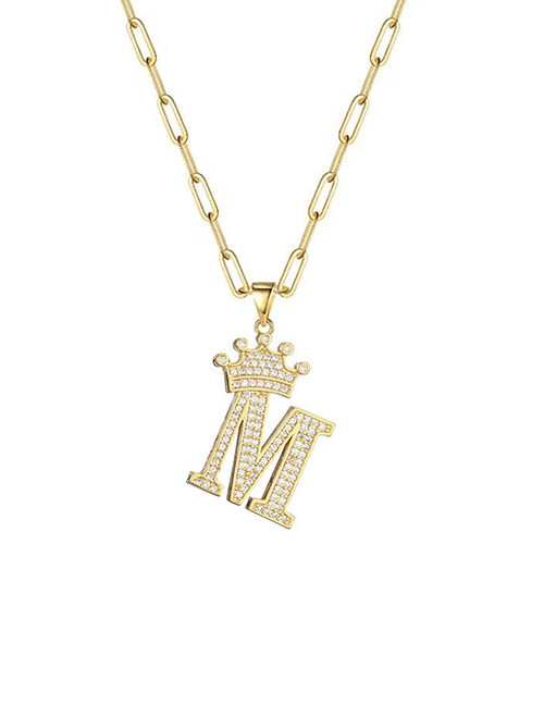 Fashion M 26 Letters Necklace With Copper Inlaid Zirconium Crown