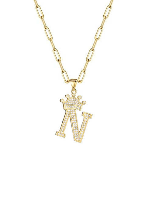 Fashion N 26 Letters Necklace With Copper Inlaid Zirconium Crown
