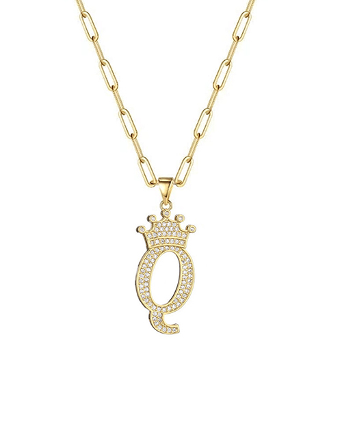 Fashion Q 26 Letters Necklace With Copper Inlaid Zirconium Crown
