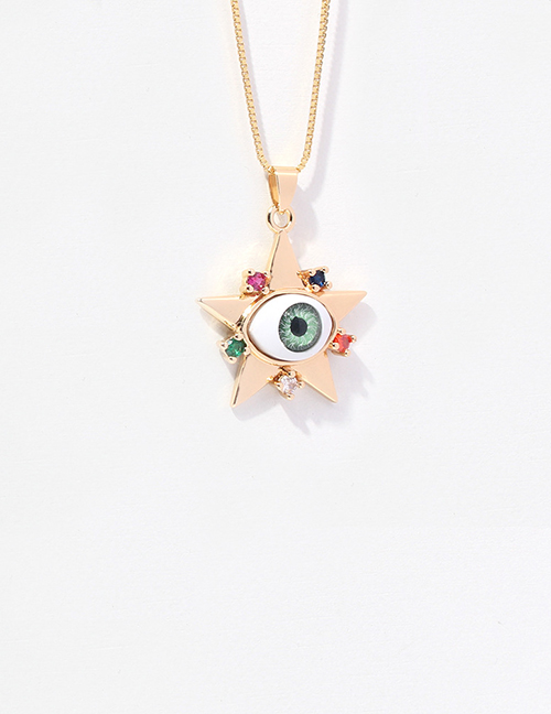 Fashion Green Gold-plated Copper And Diamonds Five-pointed Star Eye Necklace