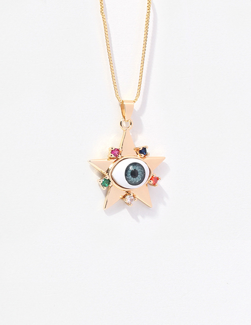 Fashion Grey Gold-plated Copper And Diamonds Five-pointed Star Eye Necklace