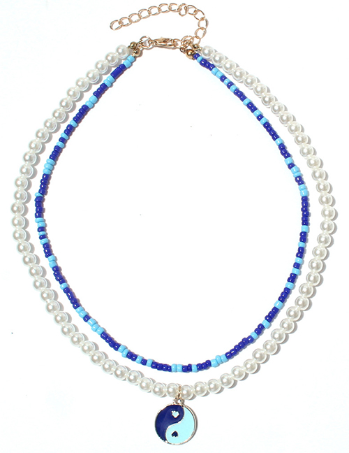 Fashion Blue Alloy Dripping Oil Tai Chi Beaded Necklace