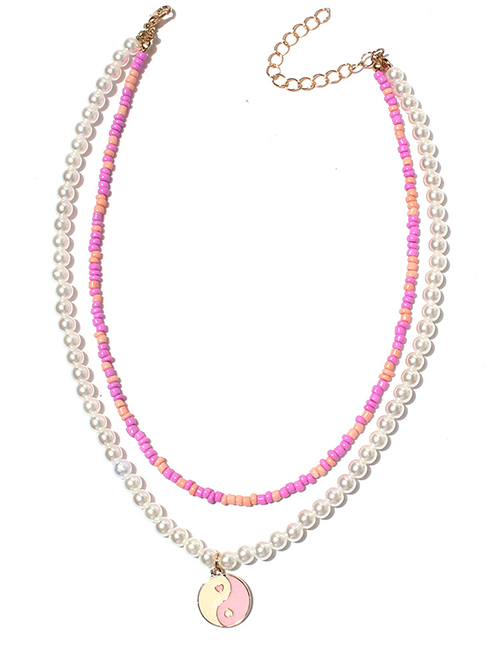 Fashion Pink Alloy Dripping Oil Tai Chi Beaded Necklace
