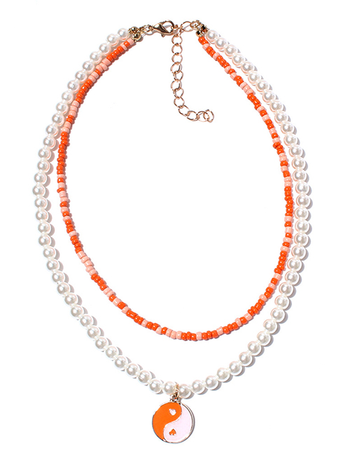 Fashion Orange Alloy Dripping Oil Tai Chi Beaded Necklace