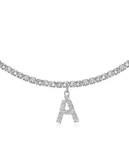 Fashion A Silver Alloy 26 Letters Necklace With Diamonds
