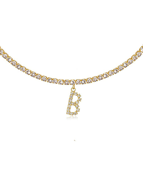 Fashion B Gold Color Alloy 26 Letters Necklace With Diamonds