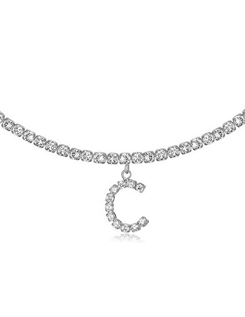 Fashion C Silver Alloy 26 Letters Necklace With Diamonds