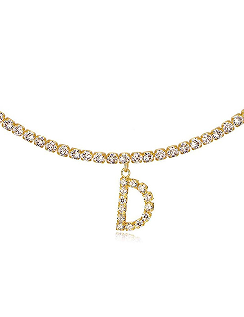 Fashion D Gold Color Alloy 26 Letters Necklace With Diamonds