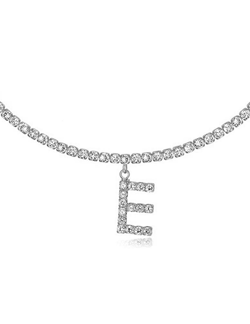 Fashion E Silver Alloy 26 Letters Necklace With Diamonds
