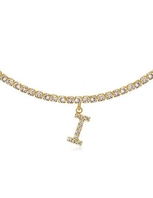 Fashion I Gold Color Alloy 26 Letters Necklace With Diamonds