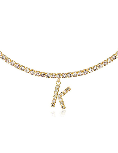 Fashion K Gold Color Alloy 26 Letters Necklace With Diamonds