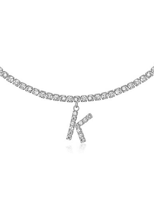 Fashion K Silver Alloy 26 Letters Necklace With Diamonds