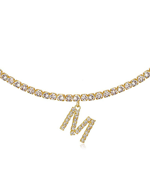 Fashion M Gold Color Alloy 26 Letters Necklace With Diamonds