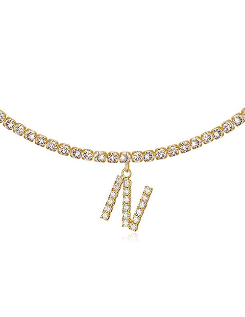 Fashion N Gold Color Alloy 26 Letters Necklace With Diamonds