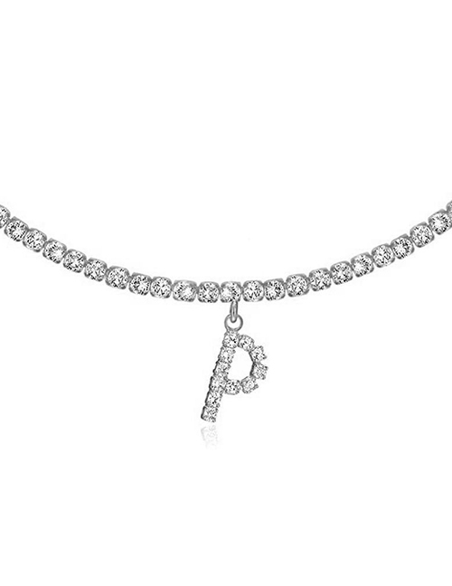 Fashion P Silver Alloy 26 Letters Necklace With Diamonds