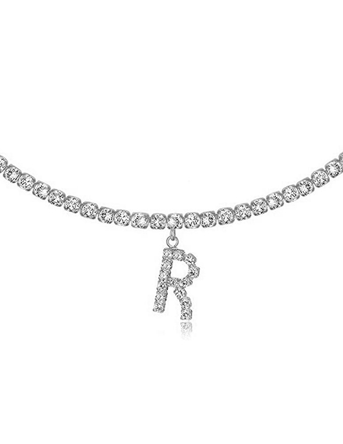 Fashion R Silver Alloy 26 Letters Necklace With Diamonds