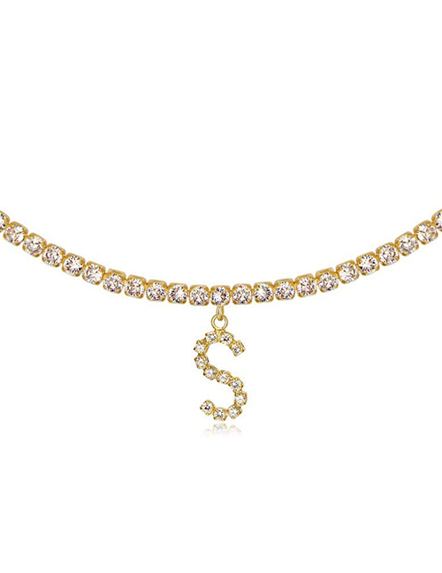 Fashion S Gold Color Alloy 26 Letters Necklace With Diamonds