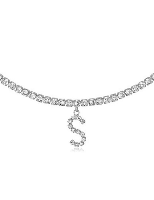 Fashion S Silver Alloy 26 Letters Necklace With Diamonds
