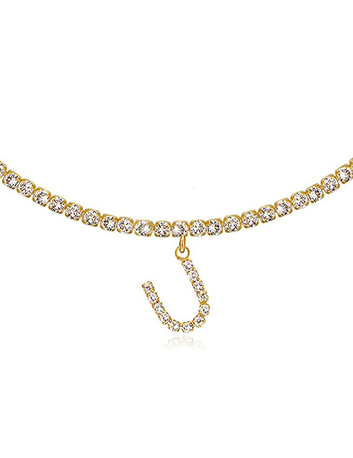 Fashion U Gold Color Alloy 26 Letters Necklace With Diamonds