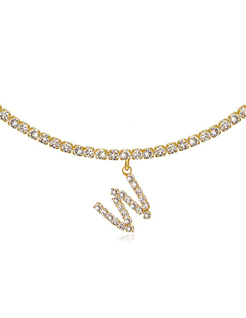 Fashion W Gold Color Alloy 26 Letters Necklace With Diamonds
