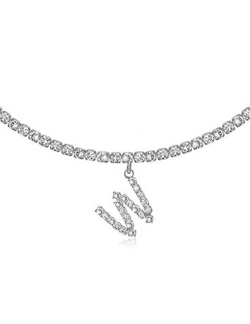 Fashion W Silver Alloy 26 Letters Necklace With Diamonds