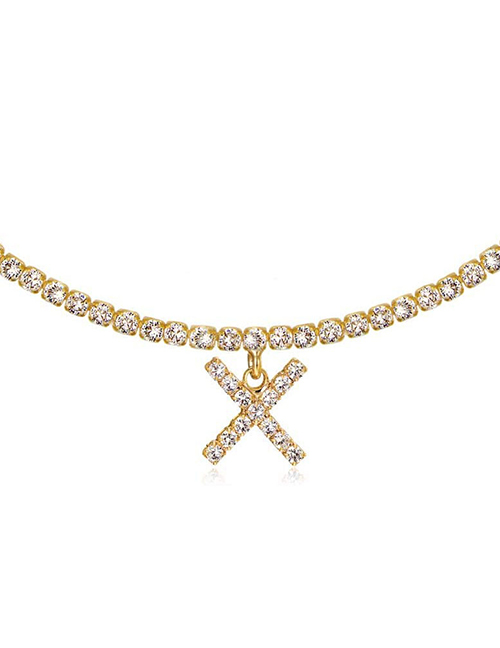 Fashion X Gold Color Alloy 26 Letters Necklace With Diamonds