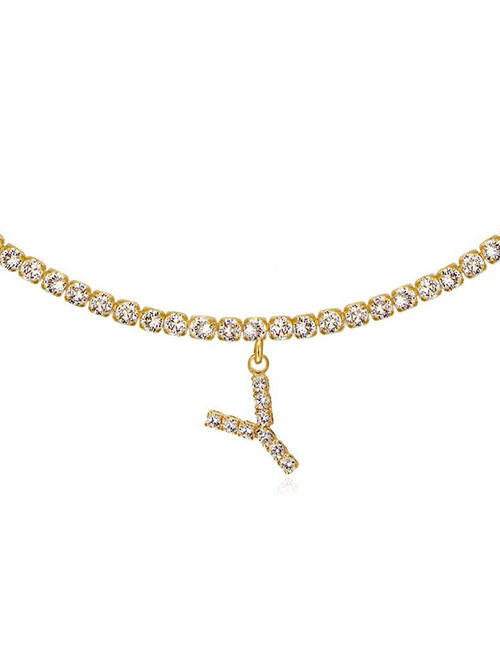 Fashion Y Gold Color Alloy 26 Letters Necklace With Diamonds