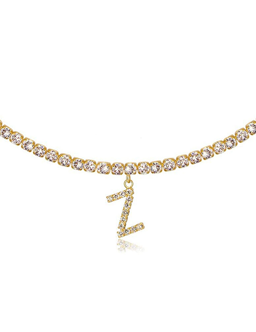Fashion Z Gold Color Alloy 26 Letters Necklace With Diamonds
