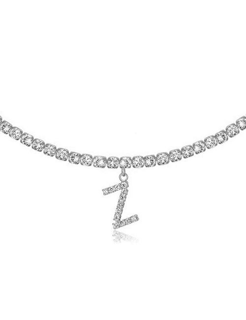 Fashion Z Silver Alloy 26 Letters Necklace With Diamonds
