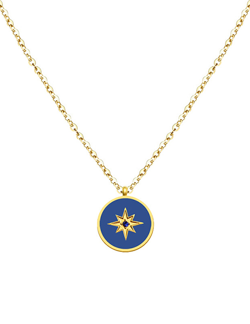 Fashion Blue Titanium Steel Drop Oil Medal Necklace
