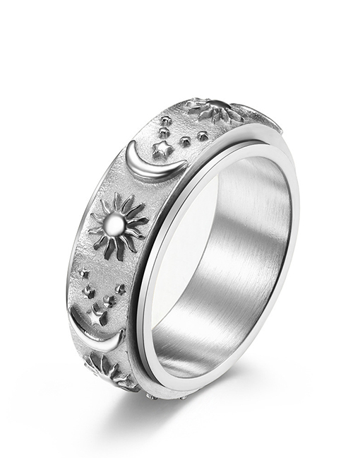 Fashion Steel Color Titanium Steel Three-dimensional Star Moon And Sun Rotatable Ring