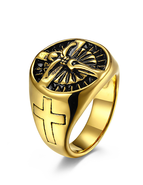 Fashion Gold Color Titanium Steel Jesus Cross Ring