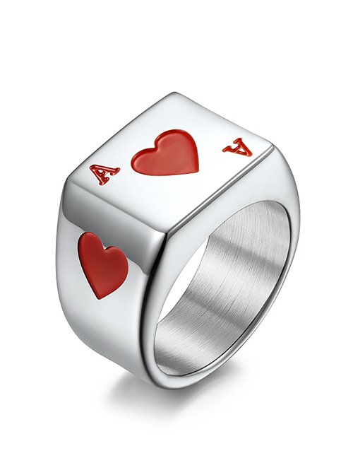 Fashion Ace Of Hearts Titanium Steel Peach Heart A Square Brand Ring