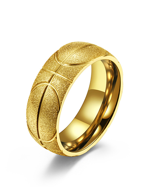 Fashion Gold Color Frosted Stainless Steel Basketball Engraving Ring