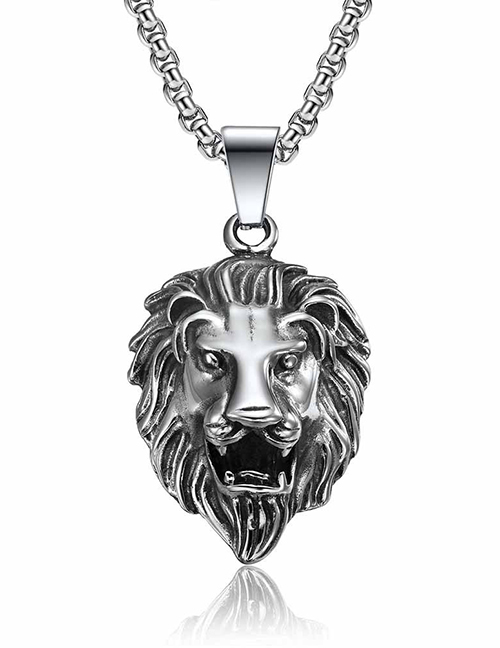 Fashion Steel Color Single Pendant Titanium Steel Lion Head Necklace