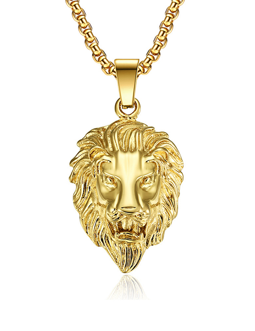 Fashion Gold Color Single Pendant Titanium Steel Lion Head Necklace