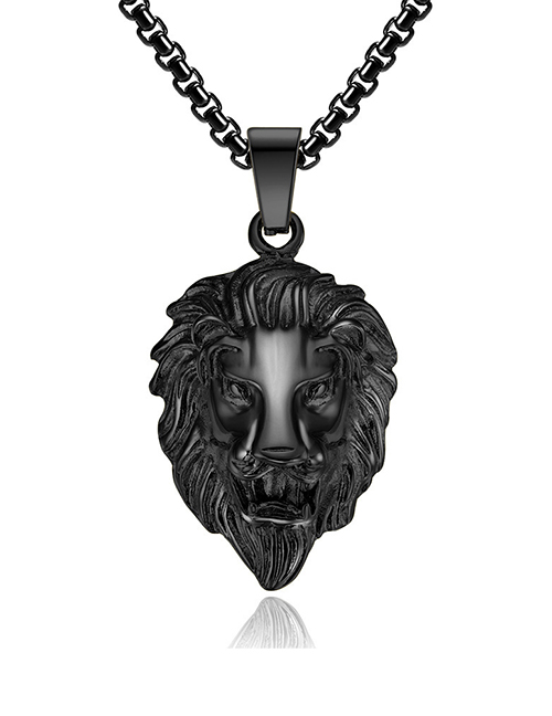Fashion Black Single Pendant Titanium Steel Lion Head Necklace