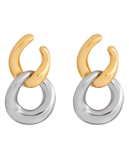 Fashion Pair Of Gold Color Detachable Earrings Titanium Steel Color Matching Double Ring Earrings